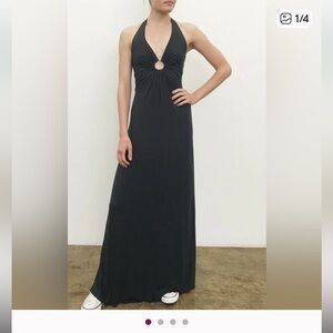 Elegant Veronica M Black Halter Maxi Dress with Ring Detail. NWT. Size S